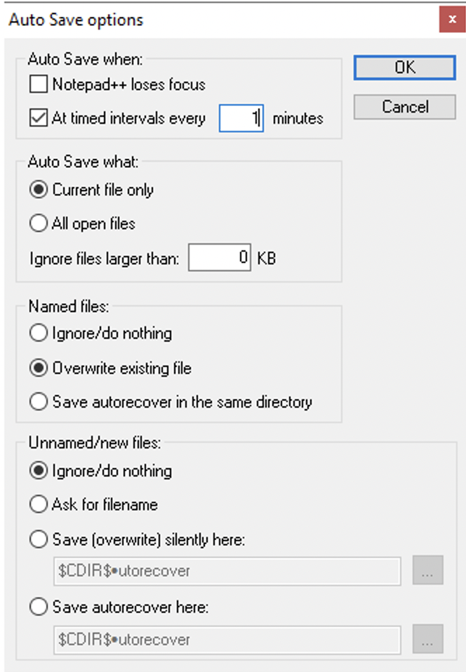 Notepad++ Auto Save Plugin Options